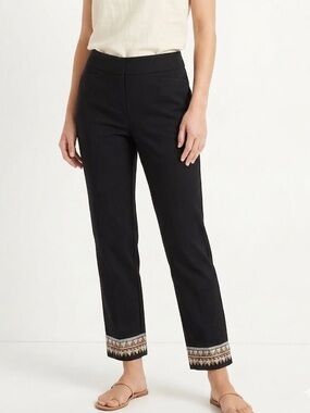 NWT Chico's So Slimming Brigitte Pants Black Geometric Embroidered Hem Size 10
